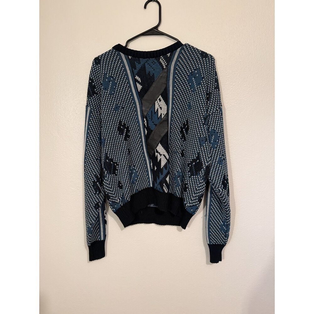 Vintage RAF Pullover Sweater Men's M  Leather Knit Geometric 90's y2k punk edgy
